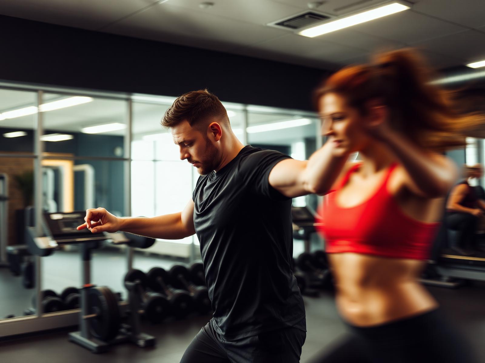 Personal trainer coaching a client in a modern gym